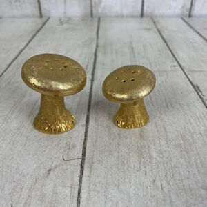 24 Kt Gold Plated Mushroom Salt & Pepper Shakers Signed The Bucklers MCM